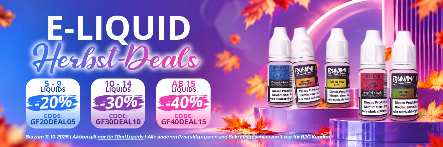 E-Liquid Herbst-Deals: 20 %, 30 % oder 40 % auf 10ml Liquids